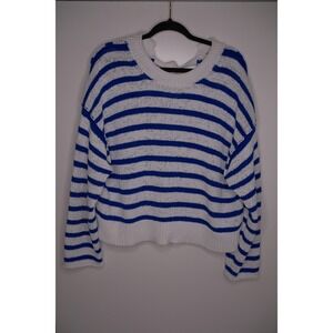 J. Crew Striped Knit Tie Back Sweater White Blue Cropped Pullover Women's L